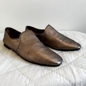 Aquatalia Revy Metallic Bronze Leather Flat Loafer - Size 9